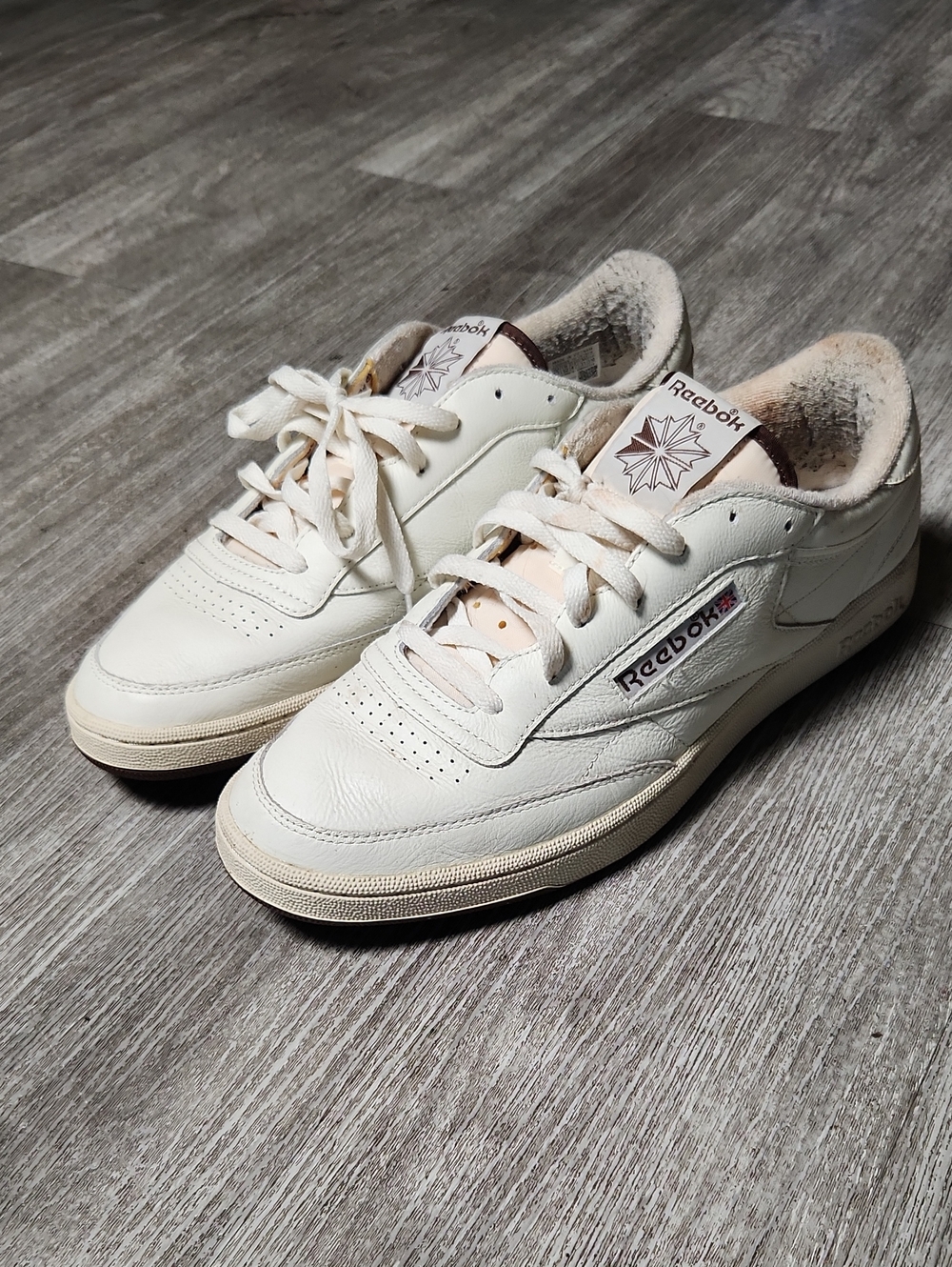 Reebok Club C Off-White/Cream/brown Leather Low-Top Sneakers